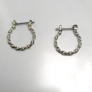 Silver Twisted Hoop Earrings Small Rope Design Classic Everyday Jewelry